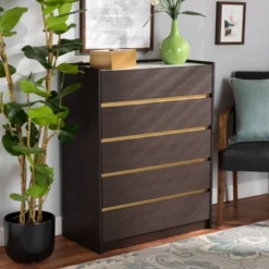 Walker Wood 5 Drawer Chest With Faux Marble Top Dark Brown/Marble/Gold - Baxton Studio -Baxton Furniture Store GUEST f5bf88da e6ad 43b3 b60f 275f481fe8b1