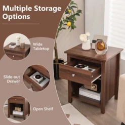 Costway 2 PCS Nightstand Side Table With Drawer Open Shelf For Living Room Bedroom Walnut/Brown 18 Costway 2 PCS Nightstand Side Table With Drawer Open Shelf For Living Room Bedroom Walnut/Brown -Baxton Furniture Store GUEST f72110c7 3e39 4dae ad56 33e4a501386e