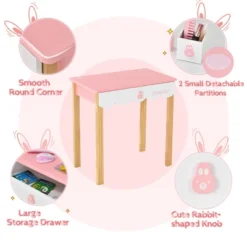 Costway Kids Vanity Set Rabbit Makeup Dressing Table Chair Set W/ Mirror Drawer WhitePink -Baxton Furniture Store GUEST f807f96c 608b 4a83 91b4 dfccdaab1a22