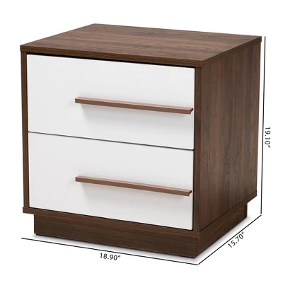 Mette Walnut Finished Wood Nightstand White - Baxton Studio 5 Mette Walnut Finished Wood Nightstand White - Baxton Studio - Image 3