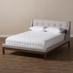 Louvain Modern And Contemporary Fabric Upholstered Walnut - Finished Platform Bed Grayish Beige - Baxton Studio -Baxton Furniture Store GUEST f8a113a8 7a7a 4b34 a736 125fd6d71919