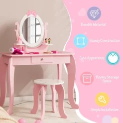 Costway Kid Vanity Table Stool Set With Adjustable Mirror Storage Drawer Makeup Pink -Baxton Furniture Store GUEST fb94d9ce 78b9 4634 bd63 26a668a3345d