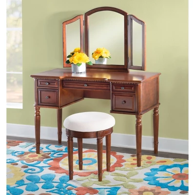 Zelda Vanity Mirror & Bench Warm Cherry - Powell Company 9 Zelda Vanity Mirror & Bench Warm Cherry - Powell Company - Image 7
