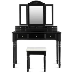 Tangkula 7 Drawers Tri-Folding Vanity Mirror Makeup Dressing Table Set W/ Necklace Hook -Baxton Furniture Store GUEST fc0ce583 7994 445b a335 5bce8702c029