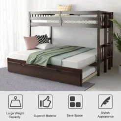 Costway Twin Over Twin Pull-Out Bunk Bed With Trundle Wooden Ladder WhiteEspresso 17 Costway Twin Over Twin Pull-Out Bunk Bed With Trundle Wooden Ladder WhiteEspresso -Baxton Furniture Store GUEST fc1e8f1c 4315 45d2 9d63 8aa66fc6085c