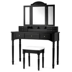 Tangkula 7 Drawers Tri-Folding Vanity Mirror Makeup Dressing Table Set W/ Necklace Hook -Baxton Furniture Store GUEST fc4e65cd 2f11 4621 9bf7 b9bdd39e7620