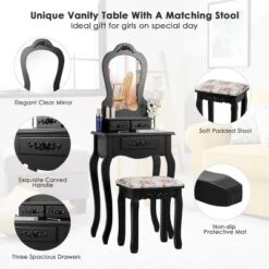 Tangkula Vanity Mirror Makeup Dressing Table Set W/ Stool Drawer Wood Desk -Baxton Furniture Store GUEST fc743b7c 4676 4e4b b3d5 d7d6da3f02d4