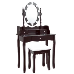 Tangkula Mirrored Vanity Table Set Lighted Makeup Dresser W/ Drawers -Baxton Furniture Store GUEST fcb333db 8c89 4ccc b0de a09700adbe80