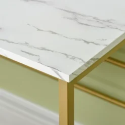 HOMCOM Modern Vanity Makeup Desk With Mirror, Dressing Table With Open Storage, Faux Marble Finish And Steel Frame For Bedroom, White And Gold 11 HOMCOM Modern Vanity Makeup Desk With Mirror, Dressing Table With Open Storage, Faux Marble Finish And Steel Frame For Bedroom, White And Gold -Baxton Furniture Store GUEST fd0ab273 78bb 47d2 bba6 f69ea416a3f4