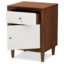 Harlow Mid-Century Modern Scandinavian Style Wood 1-Drawer And 1-Door Nightstand - White And Walnut - Baxton Studio -Baxton Furniture Store GUEST fea2be56 11b8 4489 b93b 07ecc53e6266
