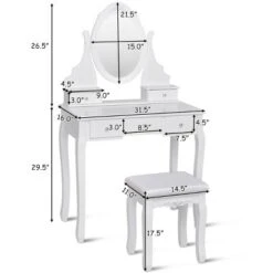 Costway Bedroom Wooden Mirrored Makeup Vanity Set Stool Table Set White 5 Drawers -Baxton Furniture Store GUEST feb696b7 c136 4f84 a60a 607ac69879db