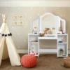Costway Vanity Table Set Makeup Dressing Kids Girls Study Table Tri Folding Mirror -Baxton Furniture Store GUEST ff93e155 223c 4e22 9cc8 ea9f08717c83