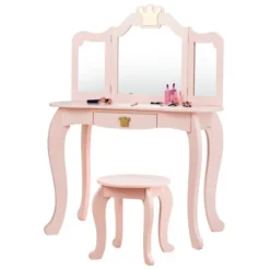 Costway Kids Makeup Dressing Table Chair Set Princess Vanity & Tri-folding Mirror 22 Costway Kids Makeup Dressing Table Chair Set Princess Vanity & Tri-folding Mirror -Baxton Furniture Store GUEST ffe0658f 6a08 4861 b745 2d750a7a2aa2